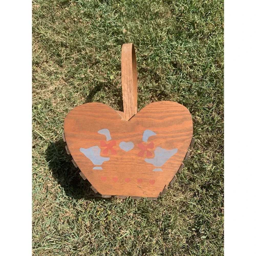 Vintage Wooden Basket Goose Art Country Farmhouse Cottage Cabin Decor‎ Handmade